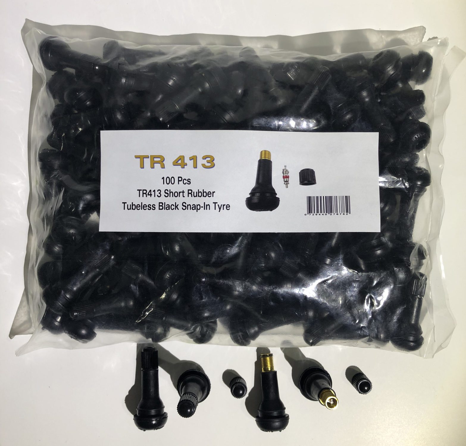 TR413 Short Rubber Tubeless Black Snap-In Tyre -100pcs