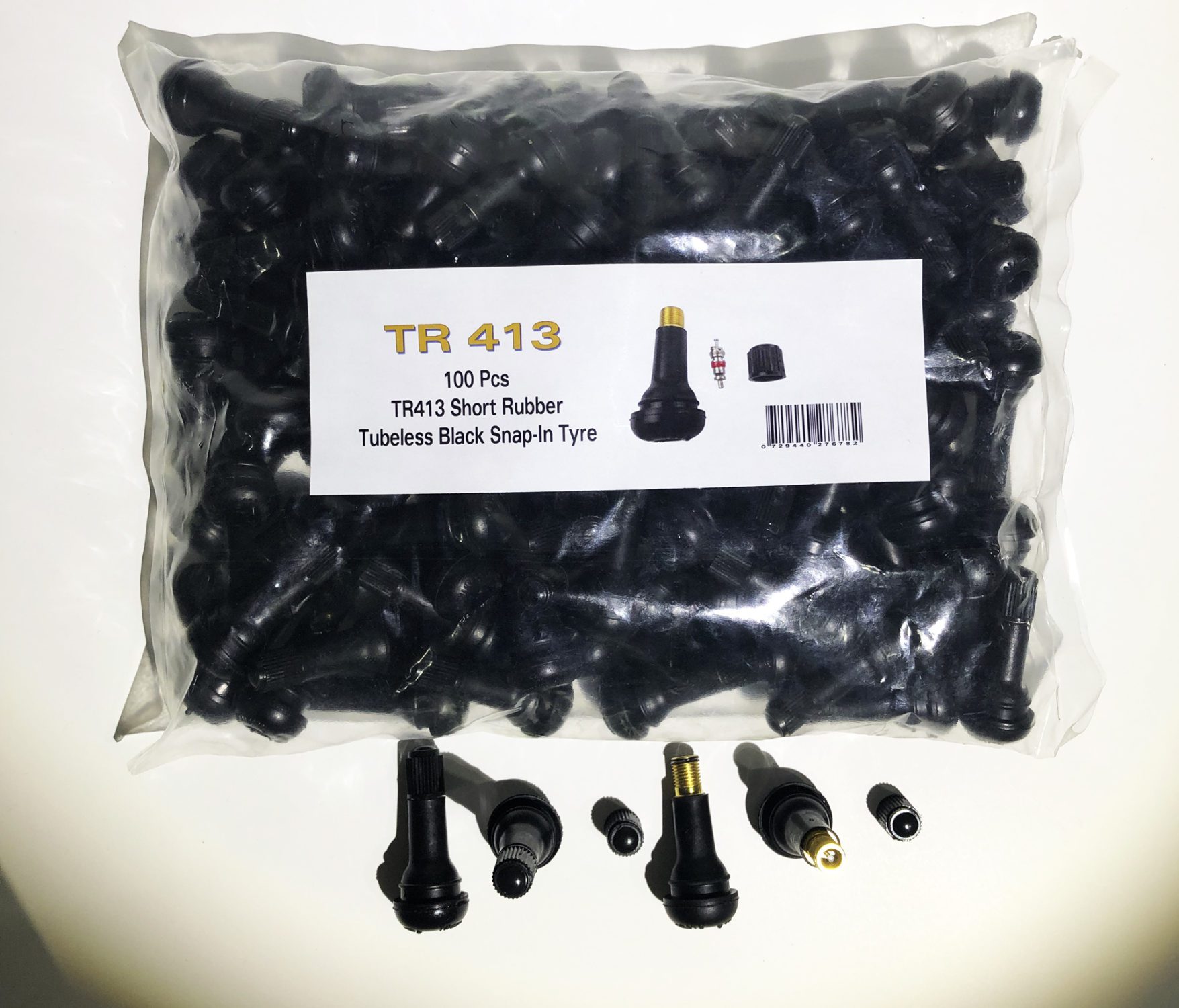 TR413 Short Rubber Tubeless Black Snap-In Tyre -100pcs - Image 2