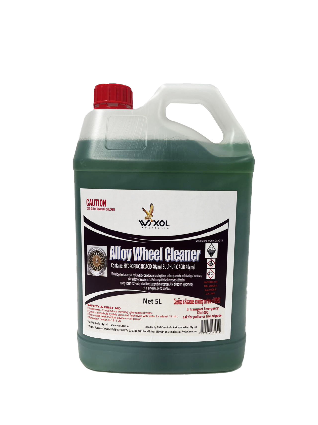 Vixol Alloy Wheel Cleaner Contains: HYDROFLUORIC ACID 40gm/l SULPHURIC ACID 40gm/l-5L (Store pickup only) - Image 2