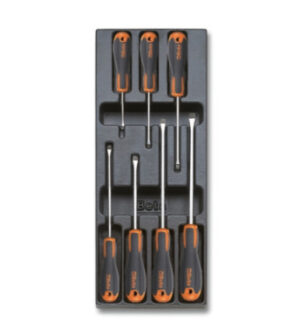 Beta ABS thermoformed tray with Beta Evox screwdrivers for slotted head screws T210